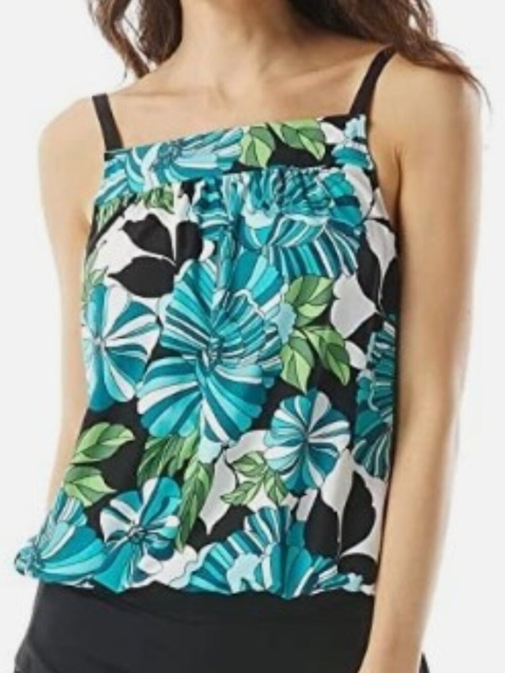 Beach House Audrey Blouson Tankini Floral Garden Print Swim Top Size 12